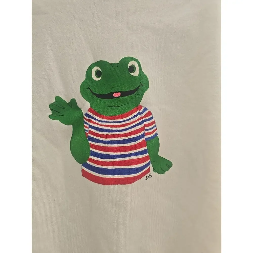 Vintage White Frog‎ Graphic Crew Neck Long Sleeve Sweatshirt Womans Size Small